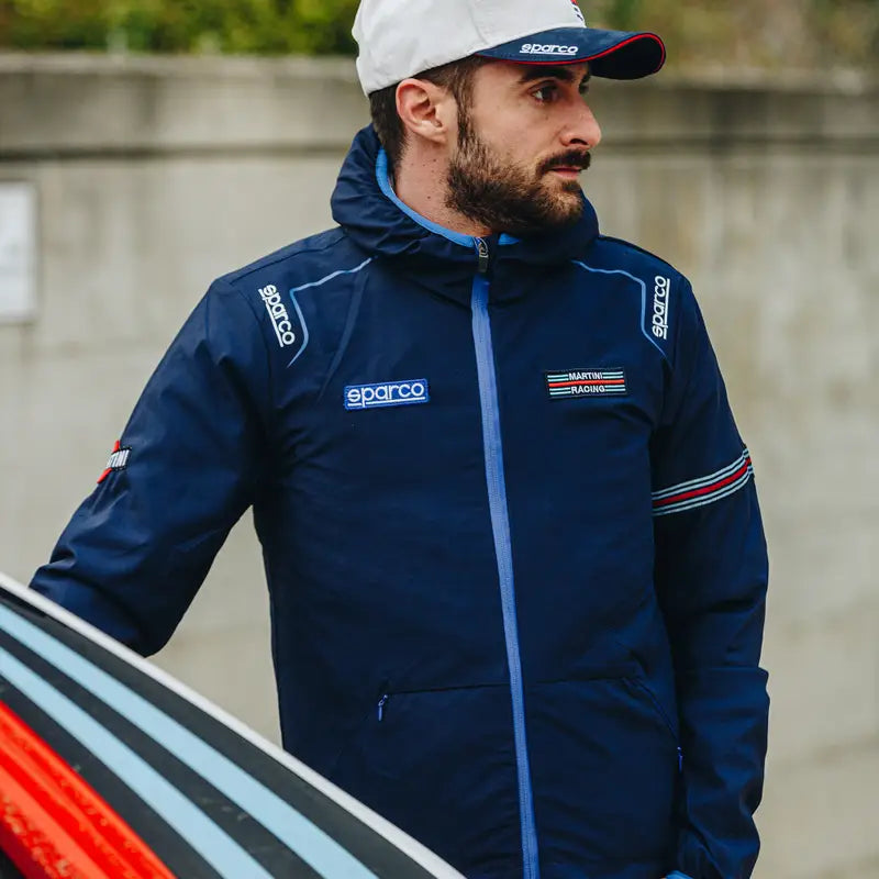 Sparco WINDSTOPPER MARTINI RACING Navy Blue – Lightweight Water-Repellent Jacket with Iconic Martini Racing Details