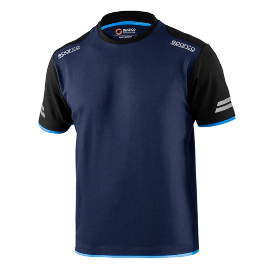 Sparco TUCSON T-shirt Marineblauw-Lichtblauw – Technisch Werkshirt met Reflecterende Details