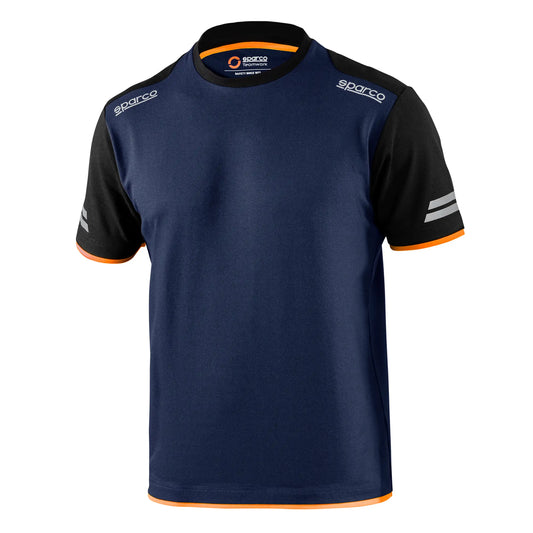 Sparco TUCSON T-shirt Marineblauw/Oranje – Technisch Werkshirt met Reflecterende Details