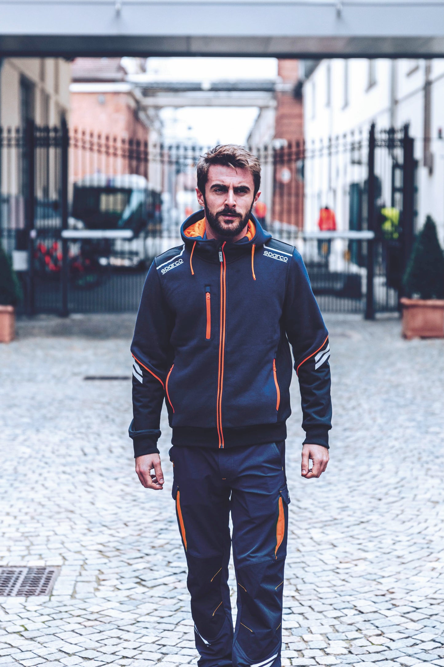 Sparco Vest COLORADO Tech Hooded Full Zip Werkvest - Blauw-Oranje