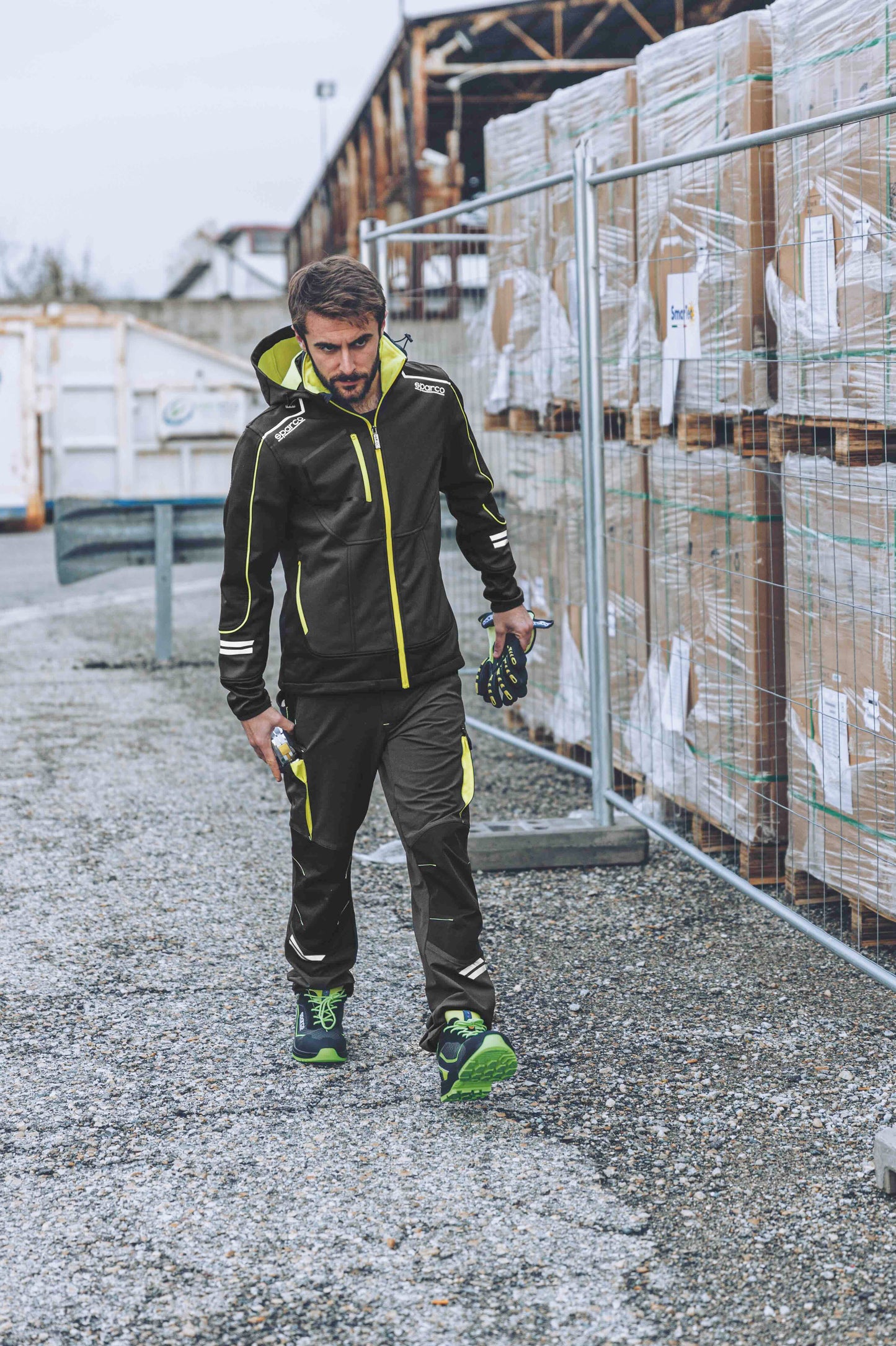Softshell Jas met capuchon - YORK - Grijs, Geel