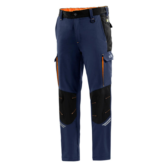 Sparco OREGON Werkbroek Marineblauw-Oranje – Technische Stretch Werkbroek met Knieversteviging