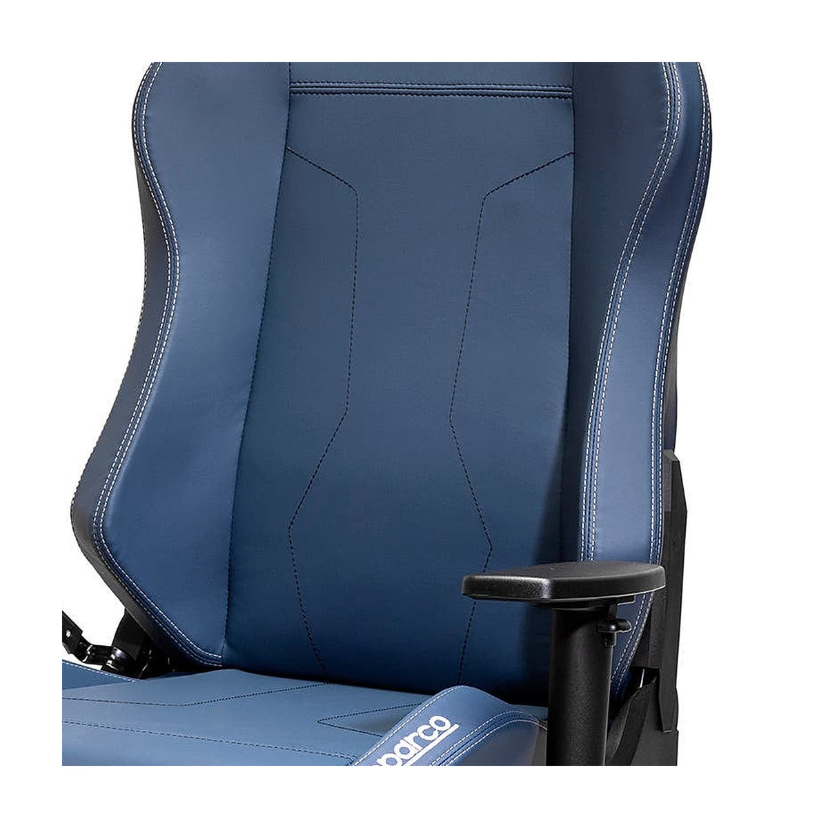 Sparco Coach Gamestoel en Bureaustoel Marineblauw/Grijs - Detail rugleuning met lendensteun en stiksels