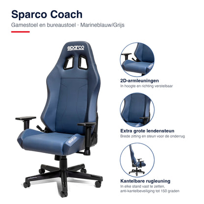 Sparco Coach Gamestoel en Bureaustoel Marineblauw/Grijs - Infographic kenmerken