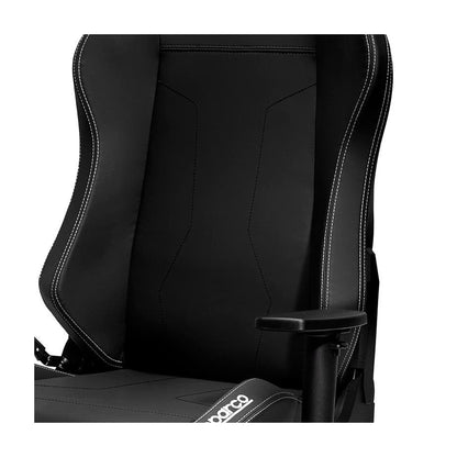 Sparco Coach Gamestoel en Bureaustoel Zwart - Detail rugleuning met lendensteun en stiksels