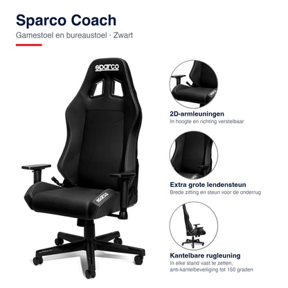Sparco Coach Gamestoel en Bureaustoel Zwart - Infographic kenmerken