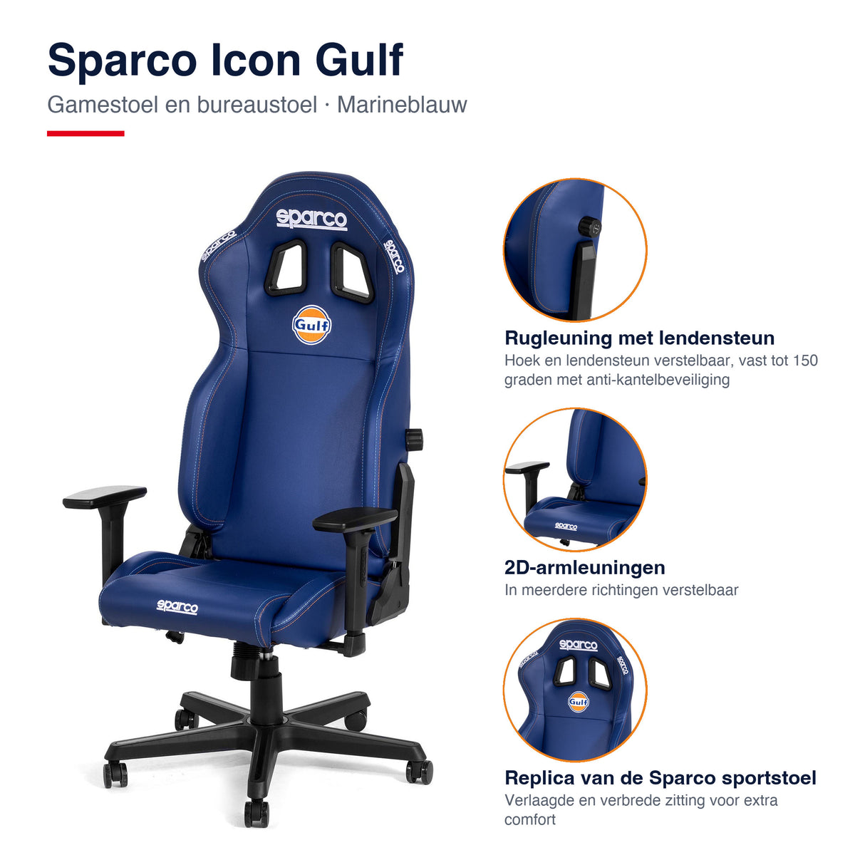 Sparco Icon Gulf Gamestoel en Bureaustoel Marineblauw - Infographic kenmerken