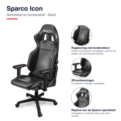 Sparco Icon Gamestoel en Bureaustoel Zwart - Infographic kenmerken