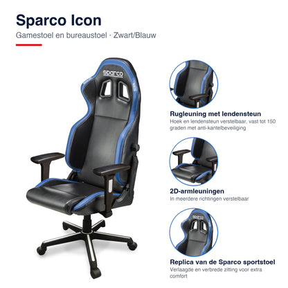 Sparco Icon Gamestoel en Bureaustoel Zwart/Blauw - Infographic kenmerken