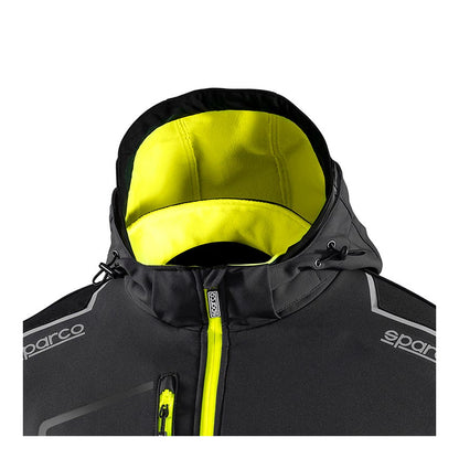 Sparco Tech York Softshell Jas Grijs/Geel - Detail capuchon met trekkoord