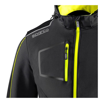 Sparco Tech York Softshell Jas Grijs/Geel - Detail borstzak met rits en logo