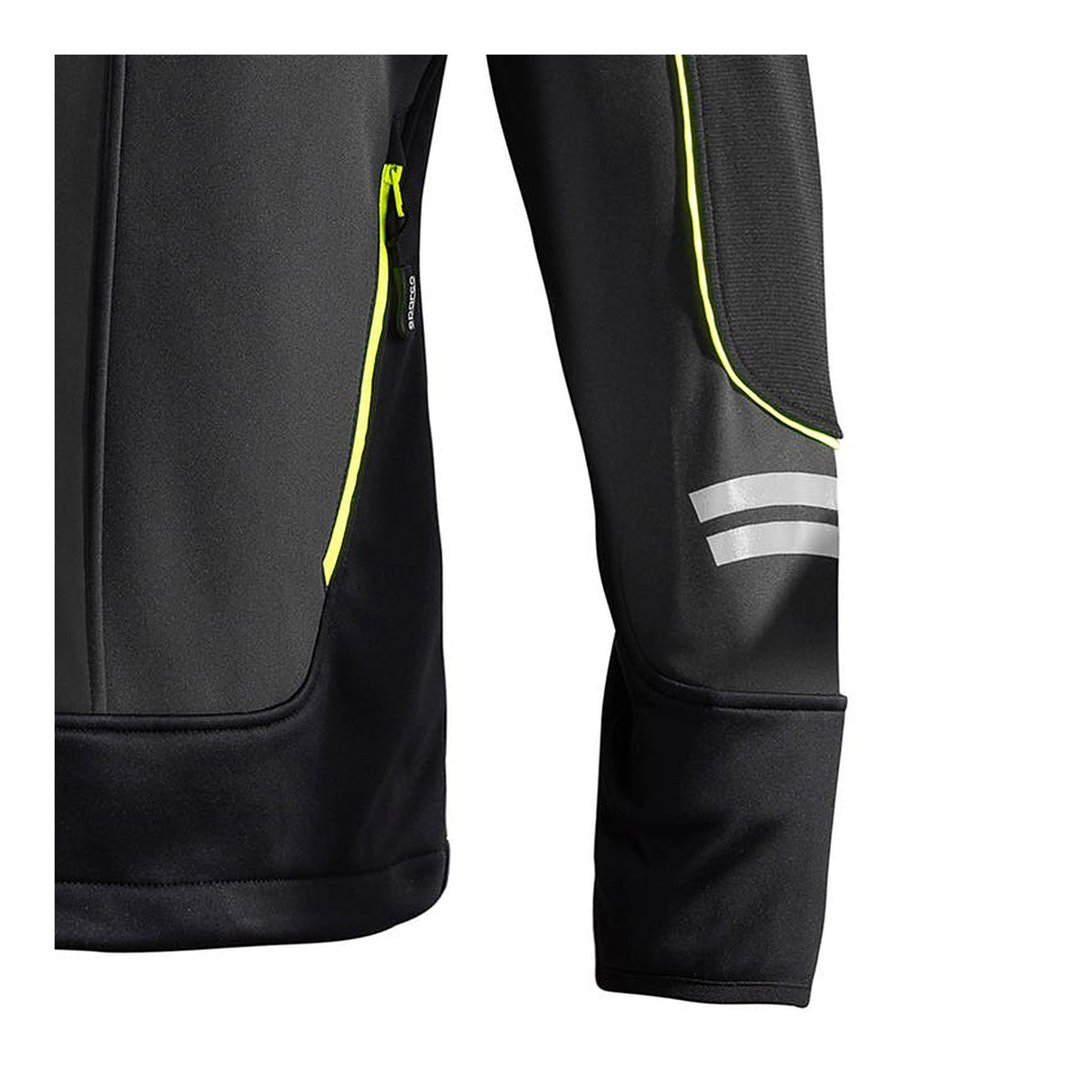 Sparco Tech York Softshell Jas Grijs/Geel - Detail zijzak met rits en reflecterende mouwbanden