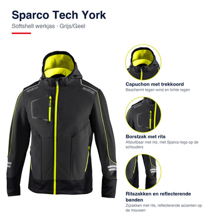 Sparco Tech York Softshell Jas Grijs/Geel - Kenmerken
