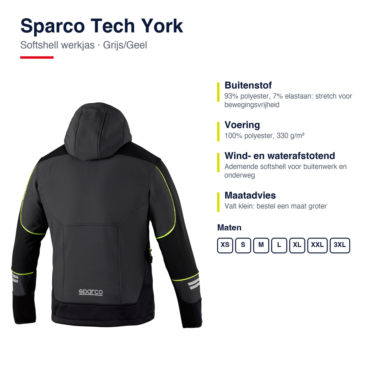 Sparco Tech York Softshell Jas Grijs/Geel - Materiaal en pasvorm
