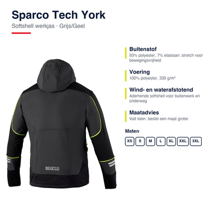 Sparco Tech York Softshell Jas Grijs/Geel - Materiaal en pasvorm