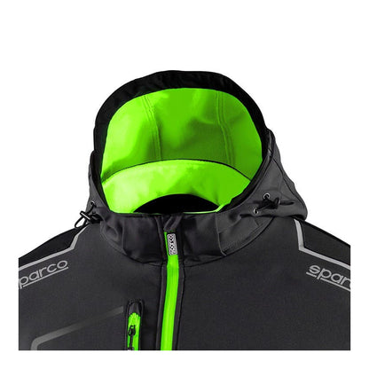 Sparco Tech York Softshell Jas Grijs/Groen - Detail capuchon met trekkoord