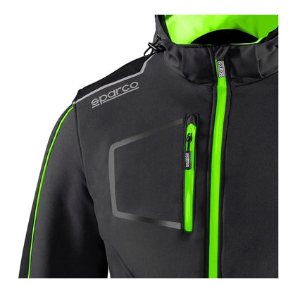 Sparco Tech York Softshell Jas Grijs/Groen - Detail borstzak met rits en logo
