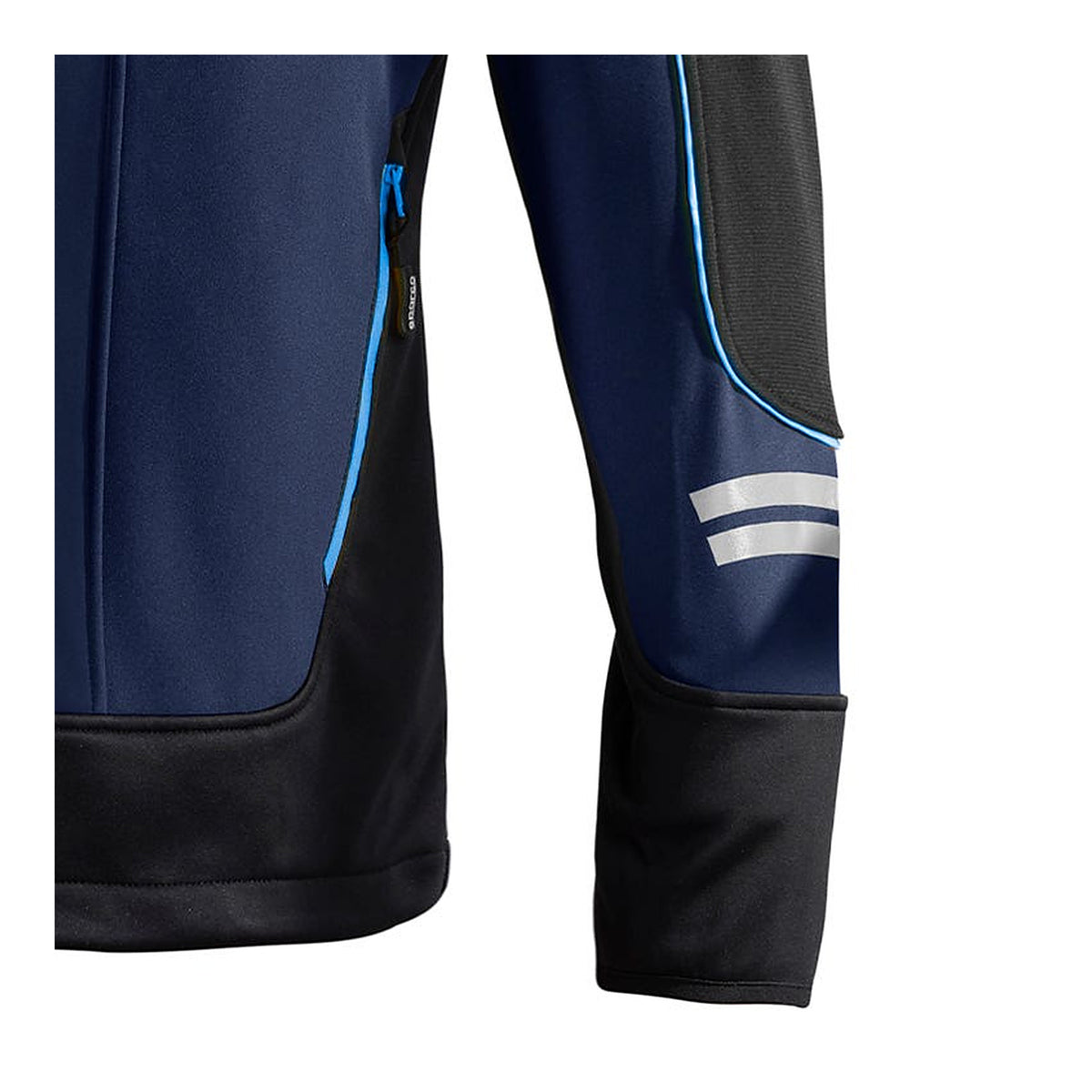 Sparco Tech York Softshell Jas Marineblauw/Lichtblauw - Detail zijzak met rits en reflecterende mouwbanden