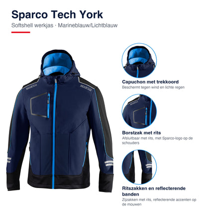 Sparco Tech York Softshell Jas Marineblauw/Lichtblauw - Kenmerken