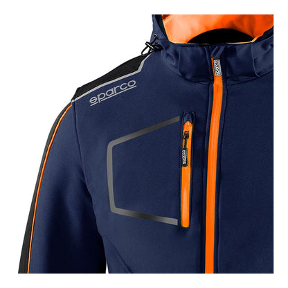 Sparco Tech York Softshell Jas Marineblauw/Oranje - Detail borstzak met rits en logo