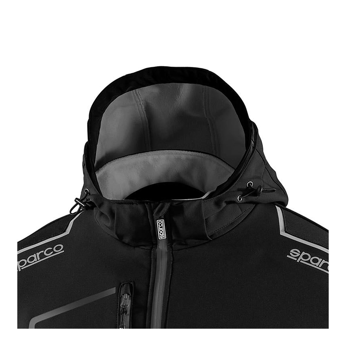 Sparco Tech York Softshell Jas Zwart/Grijs - Detail capuchon met trekkoord
