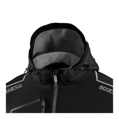 Sparco Tech York Softshell Jas Zwart/Grijs - Detail capuchon met trekkoord