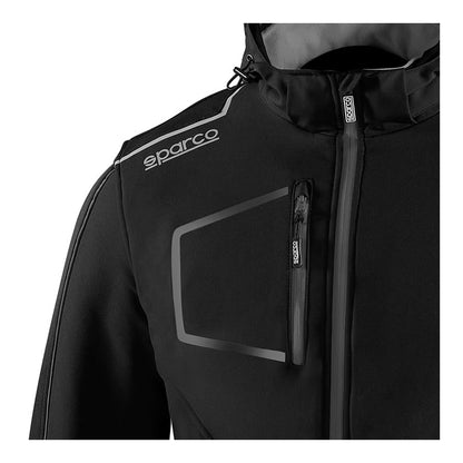 Sparco Tech York Softshell Jas Zwart/Grijs - Detail borstzak met rits en logo