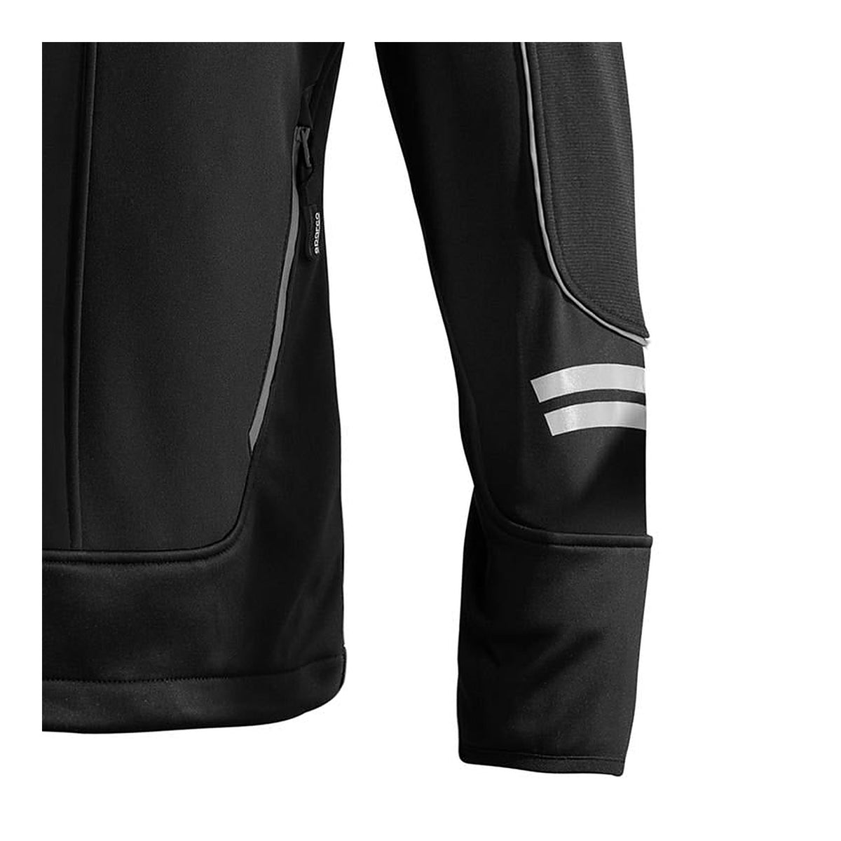 Sparco Tech York Softshell Jas Zwart/Grijs - Detail zijzak met rits en reflecterende mouwbanden