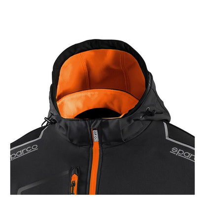 Sparco Tech York Softshell Jas Zwart/Oranje - Detail capuchon met trekkoord