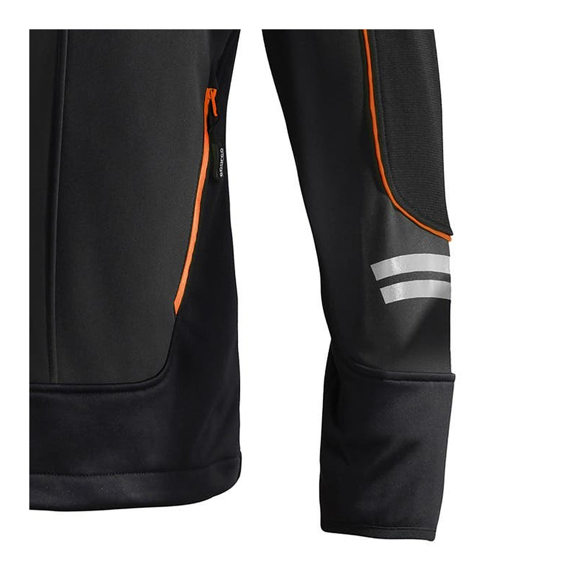 Sparco Tech York Softshell Jas Zwart/Oranje - Detail zijzak met rits en reflecterende mouwbanden