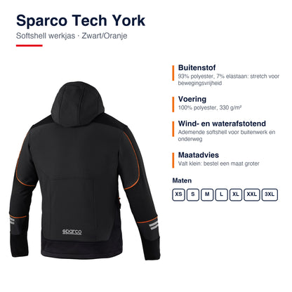 Sparco Tech York Softshell Jas Zwart/Oranje - Materiaal en pasvorm